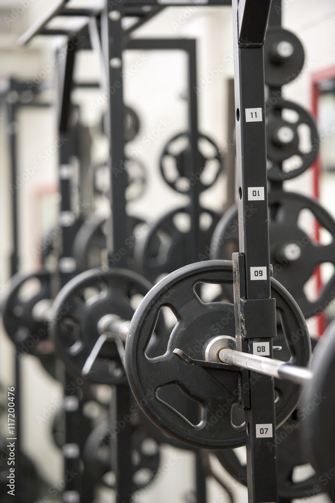 Weights in a gym.