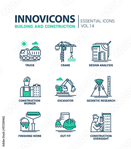 Building and construction line design icons