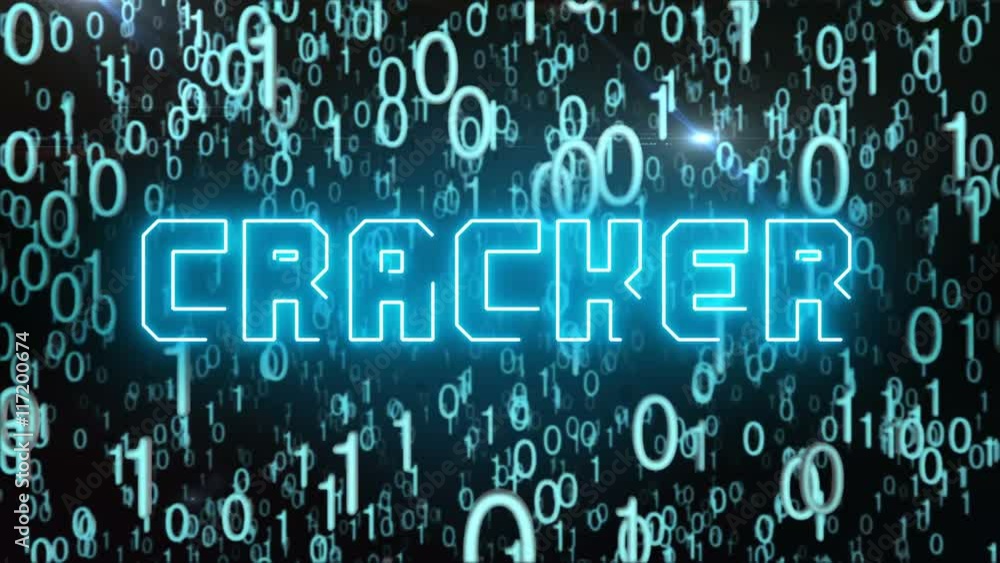 Seamless looping animation with the word Cracker composed into falling bluish binary code Seamless looping animation with the word Cracker composed into falling bluish binary code