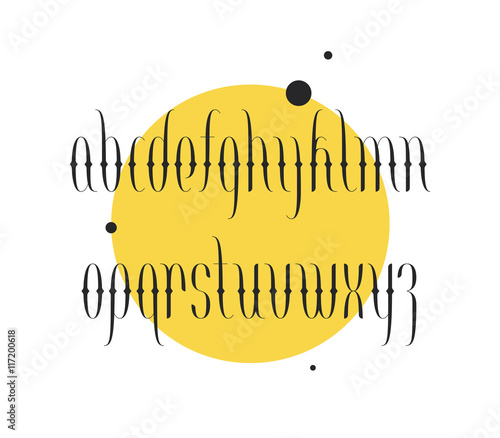 Calligraphic latin font, thin elegant lower-case letters.