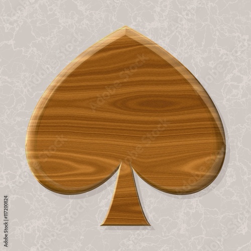 wooden card symbol of pikes on gray seamless marble background photo