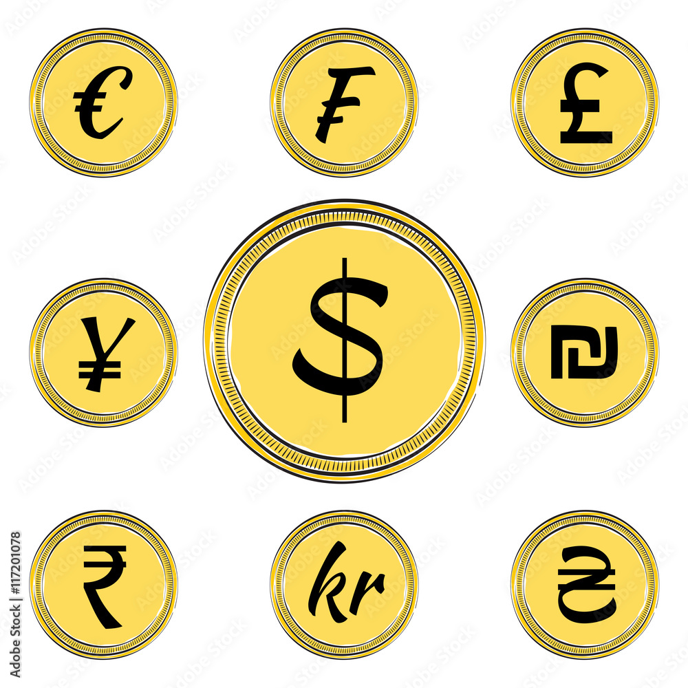 Coins with Currency Symbols Coins with Currency Symbols