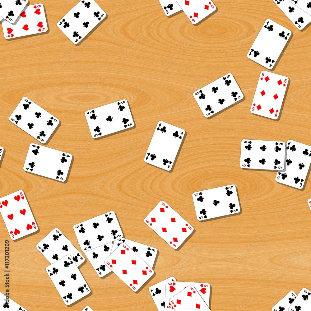 playing cards scattered on the wooden table seamless background playing cards scattered on the wooden table seamless background