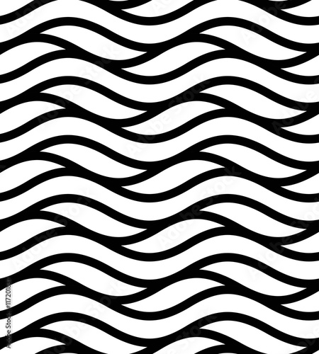 Vector seamless texture. Modern geometric background. Monochrome repeating pattern with waves.