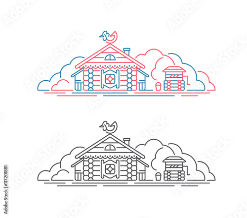 Russian village line illustration.