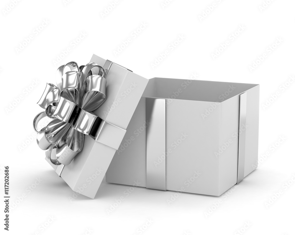 open gift box with bows isolated on white. 3d rendering. open gift box with bows isolated on white. 3d rendering.