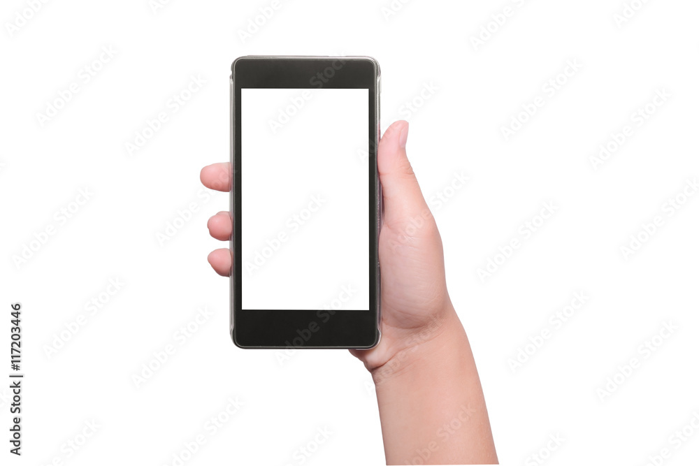 Hand with smart phone isolated, clipping path Hand with smart phone isolated, clipping path