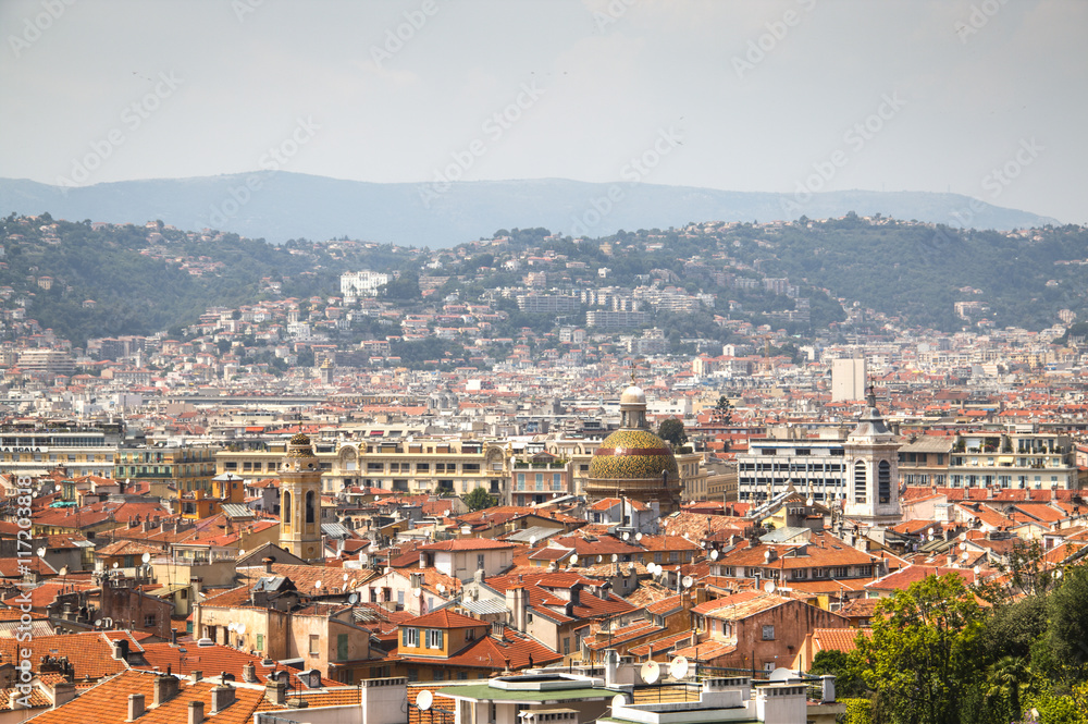 Skyline with cathedral in the city of Nice in France

