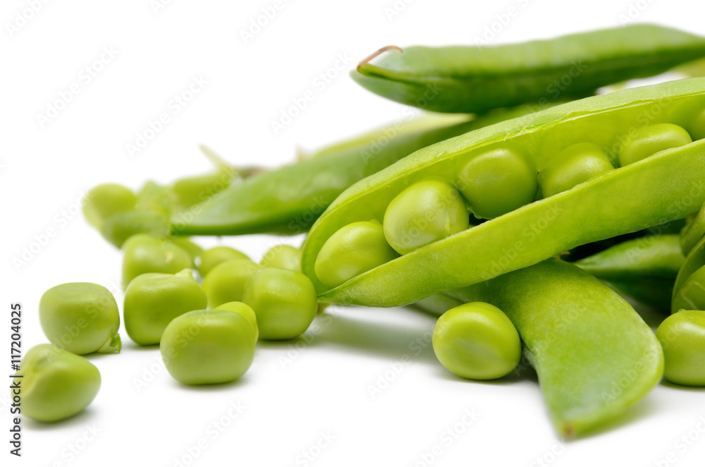 Pods of green peas isolated on a white background. Green, ripe, fresh vegetables. Legumes. Pods of green peas isolated on a white background. Green, ripe, fresh vegetables. Legumes.