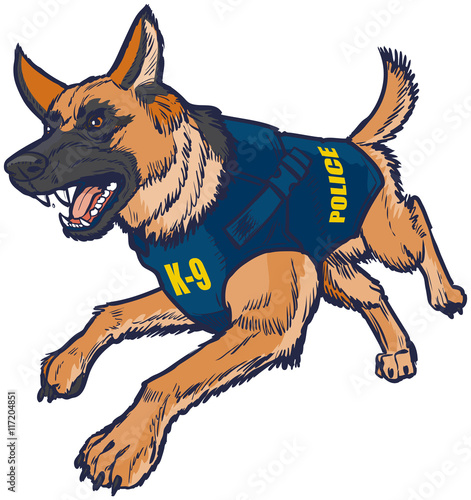 Police K9 German Shepherd Dog with Bulletproof Vest Illustration