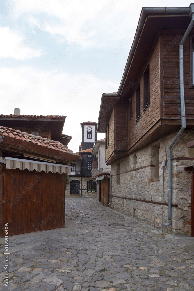 NESSEBAR, BULGARIA, JUNY 20, 2016: architectural solutions Nessebar old town buildings. residential quarter.