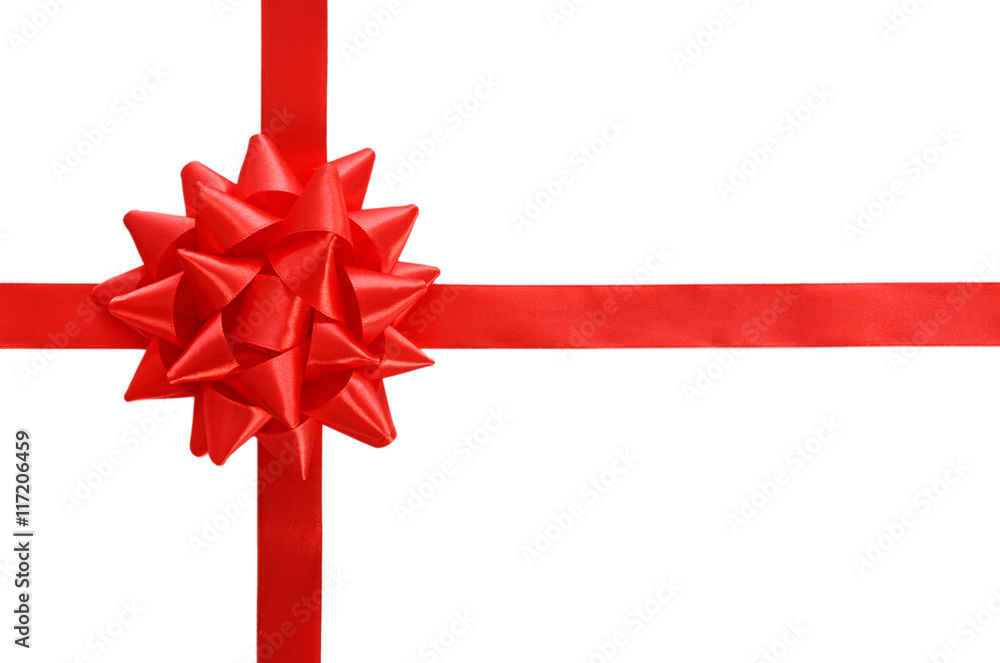 Red ribbon with big bow isolated on white Red ribbon with big bow isolated on white