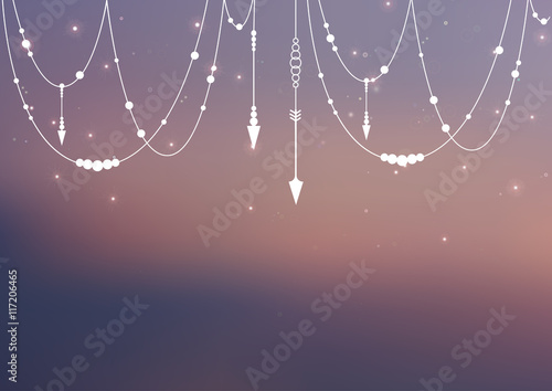 Vector blurred background with boho elements and magic shine. Web banner and background.