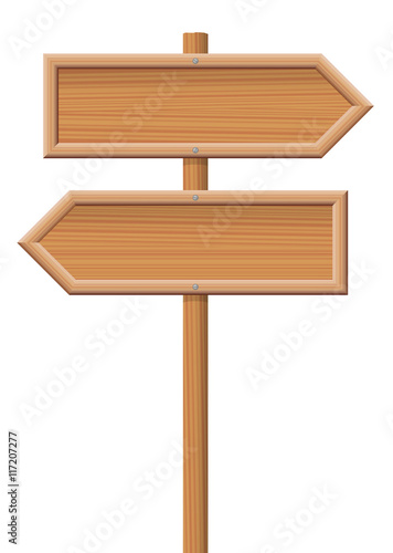 Wooden sign posts pointing in opposite directions. © Peter Hermes Furian