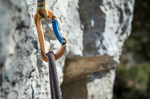 carabiner and climbing rope photo