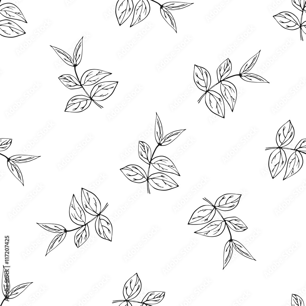 Vector seamless pattern with ink hand drawn herbs. Botanical background. Fabric pattern Vector seamless pattern with ink hand drawn herbs. Botanical background. Fabric pattern