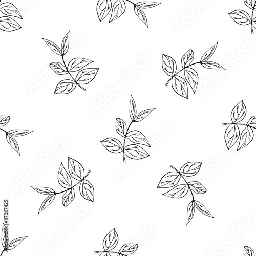 Vector seamless pattern with ink hand drawn herbs. Botanical background. Fabric pattern