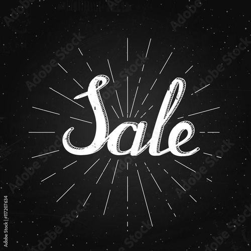 Sale - lettering on the chalk background with percents. Vector illustration of discount.