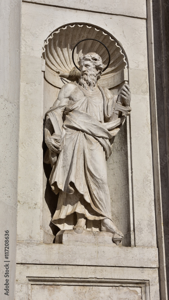 Statue of St Paul Apostle with book and sword, from Santa Maria Assunta jesuit church facade in Venice (18th century)