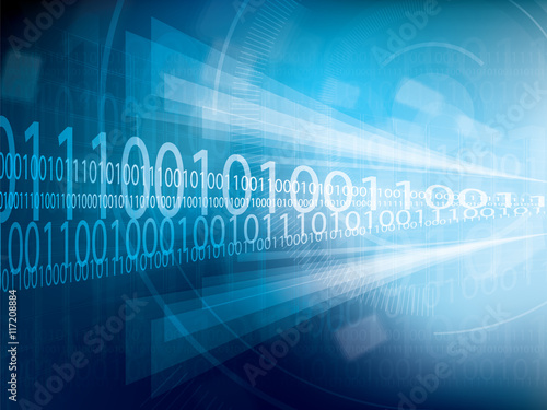 Technology background blue futuristic abstract with bright lights and binary code