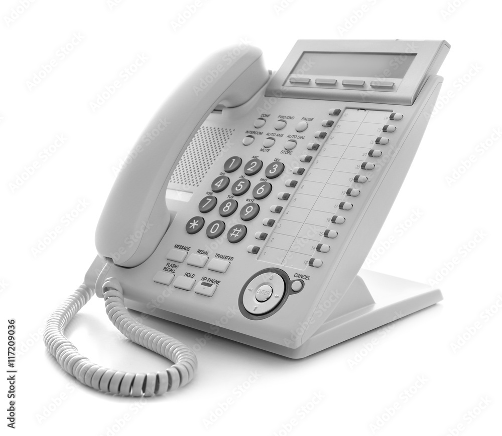 Modern office IP telephone set isolated on the white Modern office IP telephone set isolated on the white