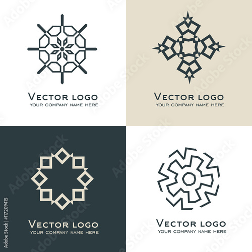 Set of vector abstract geometric logo. Celtic, arabic style. Sacred geometry icon. Identity design photo