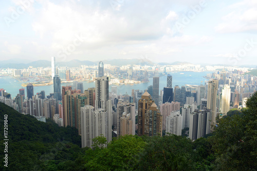 Hong Kong Skyline and Victoria Harbour from Victoria Peak on Hong Kong Island.