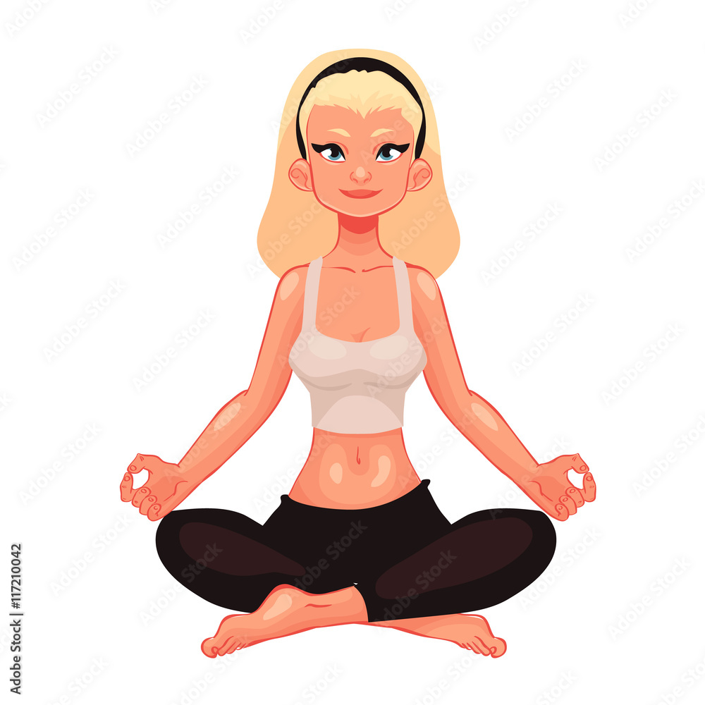 beautiful woman in poses of yoga, cartoon style vector illustration isolated on white background. Beautiful blond young woman, yoga poses asanas, healthy lifestyle beautiful woman in poses of yoga, cartoon style vector illustration isolated on white background. Beautiful blond young woman, yoga poses asanas, healthy lifestyle