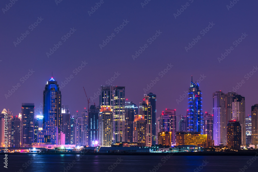Night cityscape of Dubai city, UAE