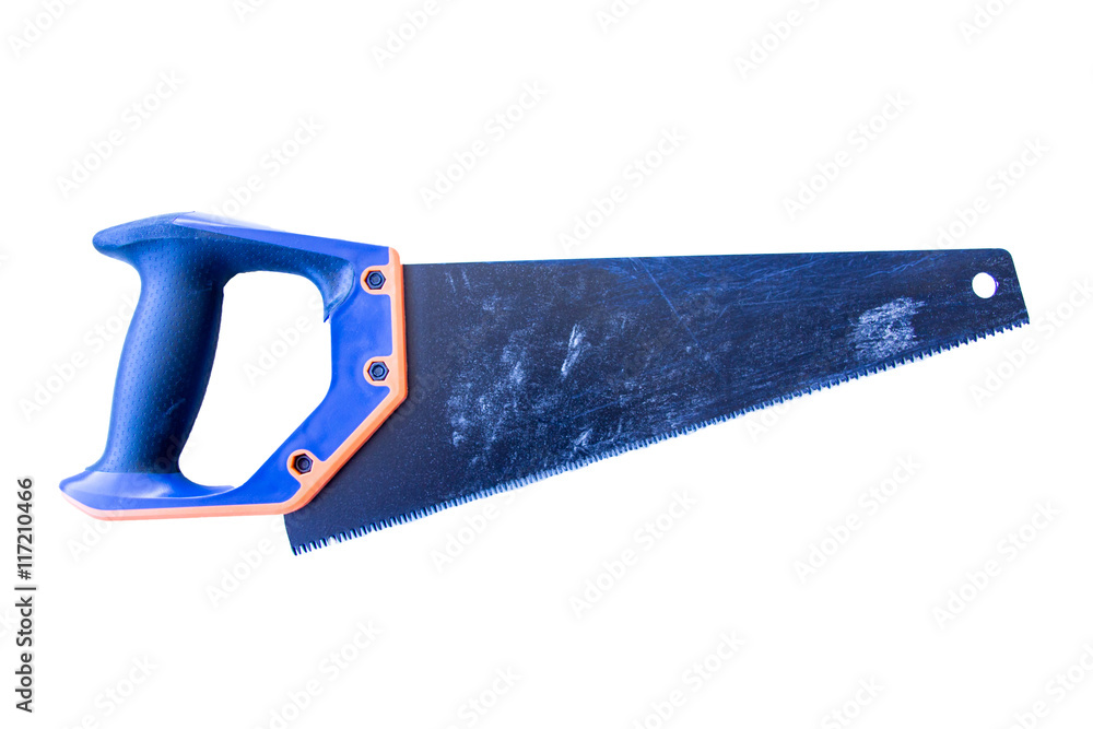 Saw on a white background seen from above Saw on a white background seen from above