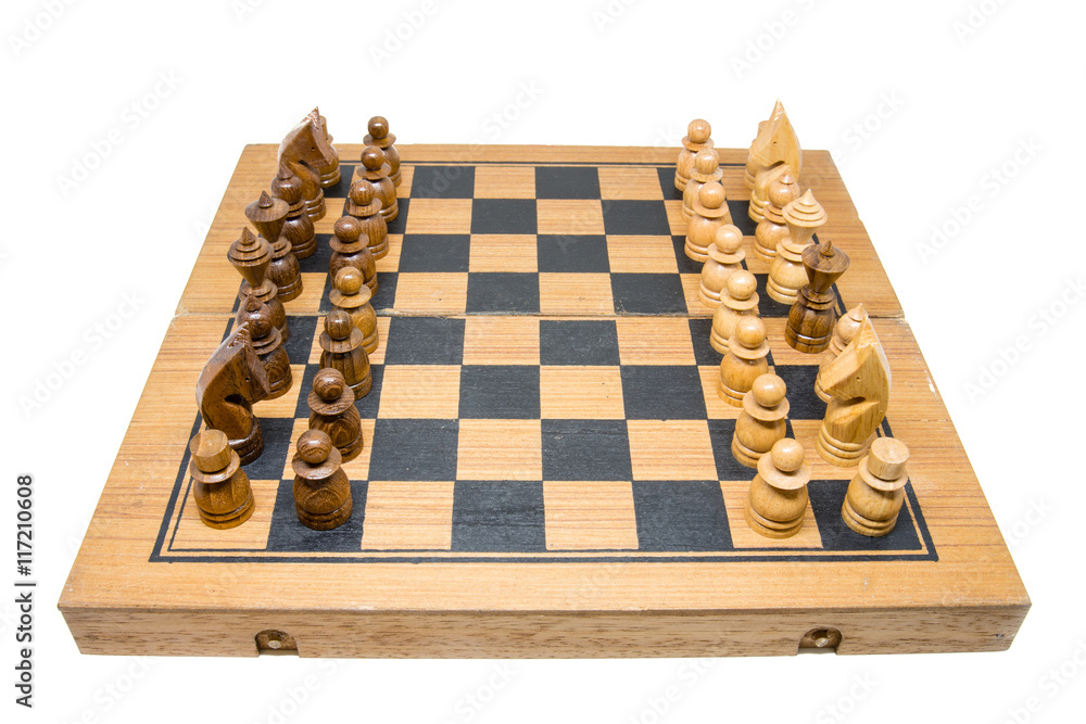 wooden chess board on white background wooden chess board on white background