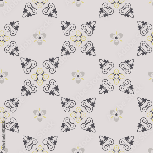 Vector seamless arabic pattern. Background in yellow and grey colors. Fabric texture. Fabric design