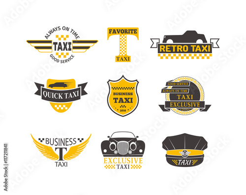 Vintage and modern taxi logos taxi label, taxi badge and design elements. Taxi service business sign template, icon, taxi logo corporate identity design element and vector object