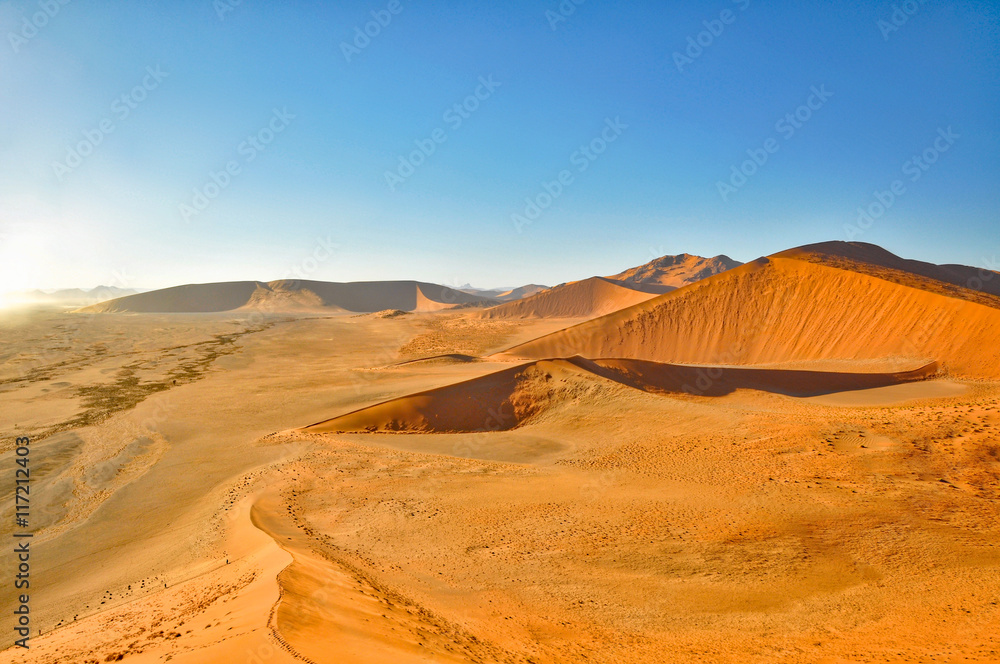 The large sand dunes in the Namib Sand Sea in Namibia Africa. The Namib Sand Sea is listed in the World Heritage list.