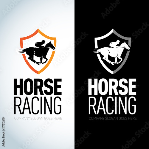 Horse Racing logotype template, color and black vector logo variations. Isolated vector illustration.
