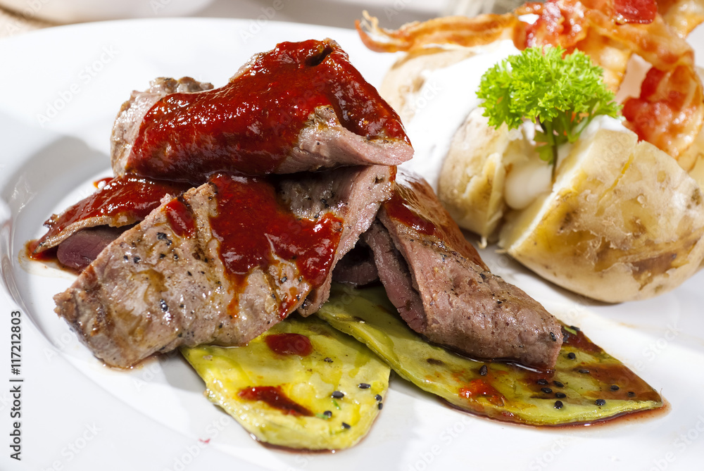 Mexican food. nopales meat and potato with cheese Mexican food. nopales meat and potato with cheese