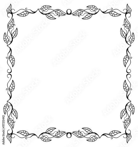 Contour floral frame with leaves. Vector clip art.