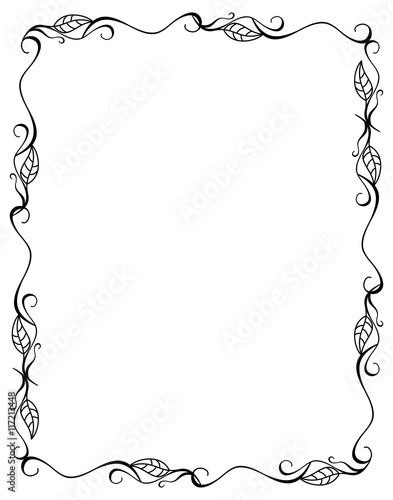 Contour floral frame with leaves. Vector clip art.