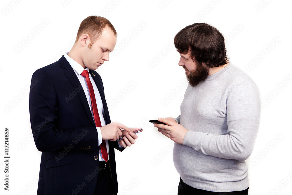 Two business men standing isolated on white background Two business men standing isolated on white background