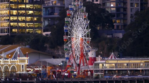 Luna Park Sydney Harbour at night, Australian Icon of Austalia and Sydney Tourism waterside theme park.
