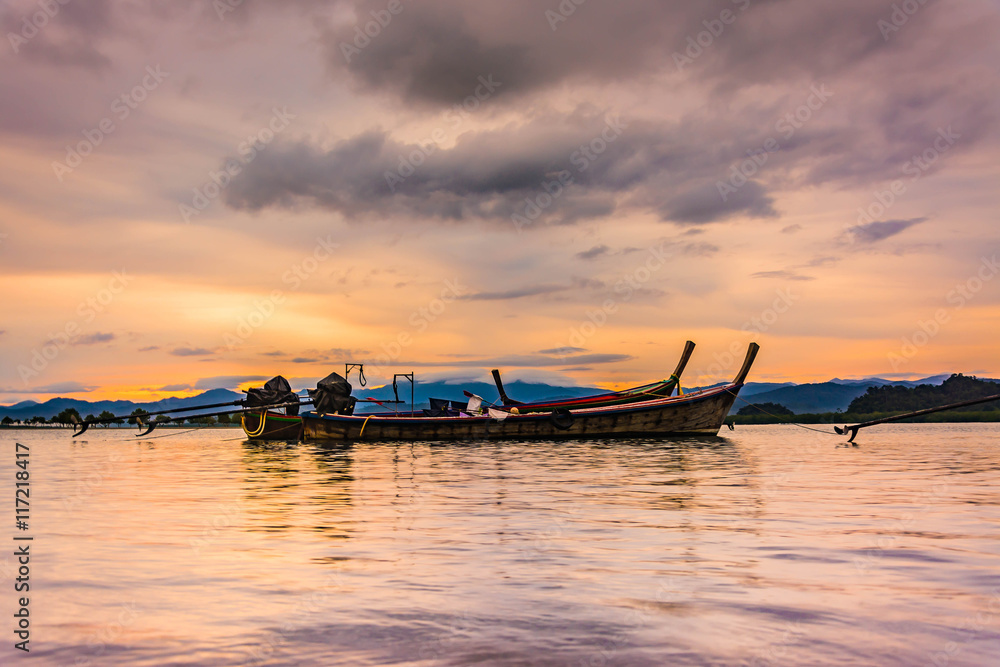 fishing boat  at sunset .Thailand