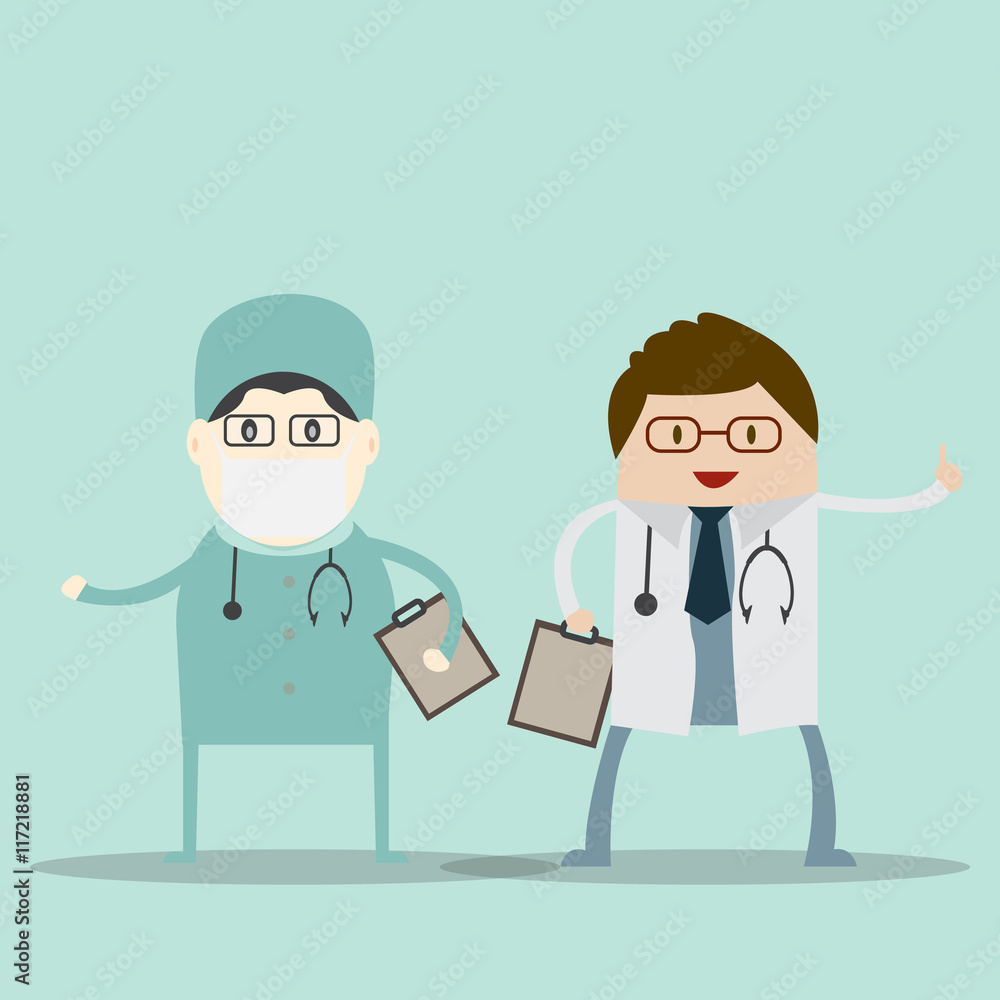 Doctor policing at hospital with chart. Cartoon character Doctor policing at hospital with chart. Cartoon character