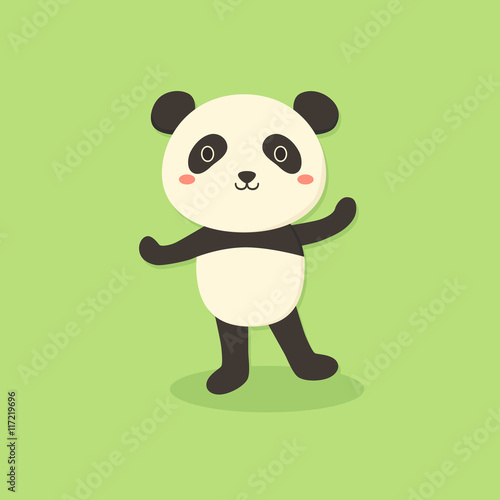 Fototapeta Naklejka Na Ścianę i Meble -  Vector illustration of cute panda bear cartoon character standing in green background. 