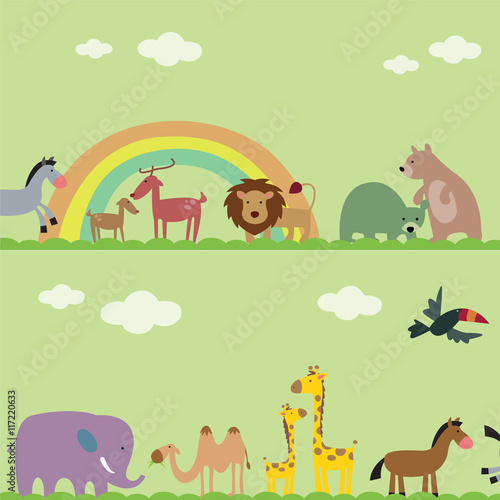 Fototapeta Naklejka Na Ścianę i Meble -  vector collection of animal -  lion, bear, deer, camel, giraffe, elephant, bird