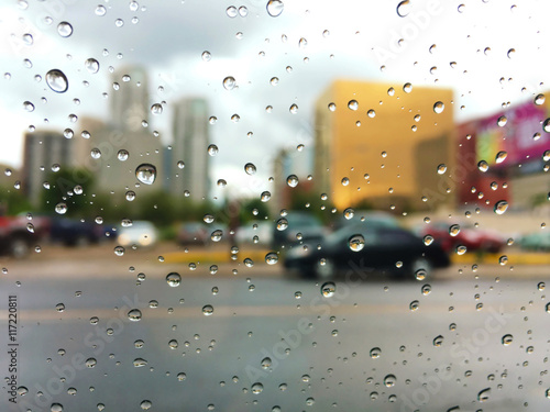 raindrops on car window in ...