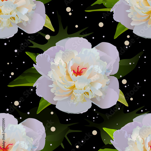 White lily on black water. Seamless floral background