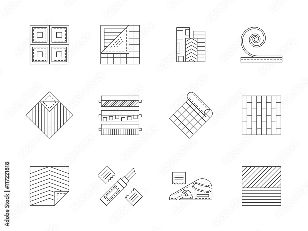Set of building materials flat line vector icons - obrazy, fototapety, plakaty 