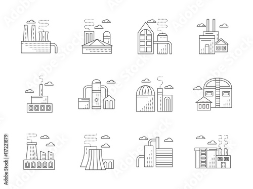 Industrial architecture flat line vector icons