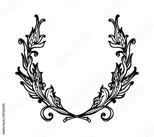 Floral wreath branches set. Decorative elements at engraving style.