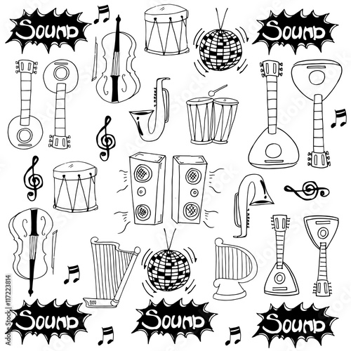 Doodle of hand draw music collection vector
